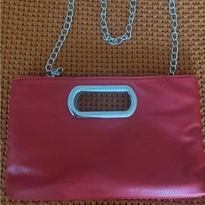 Red clutch with silver chain